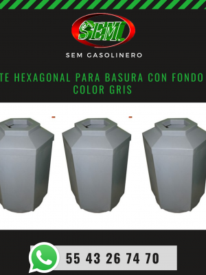 BOTE HEXAGONAL PARA BASURA CON FONDO EN COLOR GRIS