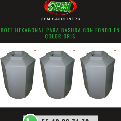 BOTE HEXAGONAL PARA BASURA CON FONDO EN COLOR GRIS