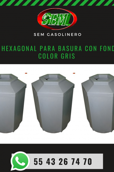 BOTE HEXAGONAL PARA BASURA CON FONDO EN COLOR GRIS