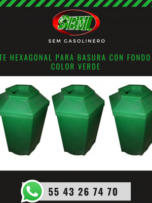 BOTE HEXAGONAL PARA BASURA CON FONDO EN COLOR VERDE