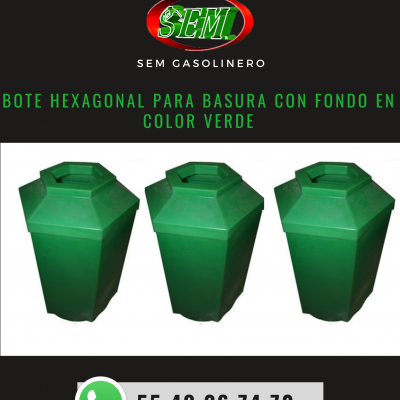 BOTE HEXAGONAL PARA BASURA CON FONDO EN COLOR VERDE