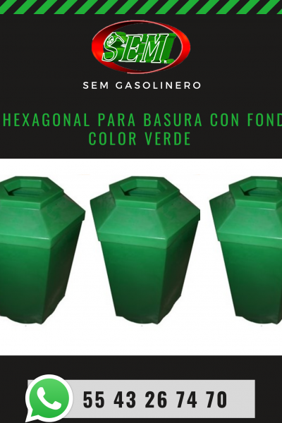 BOTE HEXAGONAL PARA BASURA CON FONDO EN COLOR VERDE