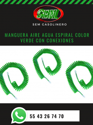 MANGUERA AIRE AGUA ESPIRAL COLOR VERDE CON CONEXIONES