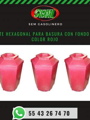 BOTE HEXAGONAL PARA BASURA CON FONDO EN COLOR ROJO