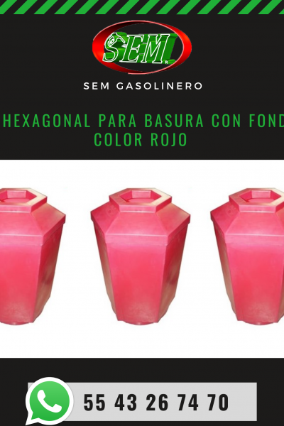 BOTE HEXAGONAL PARA BASURA CON FONDO EN COLOR ROJO