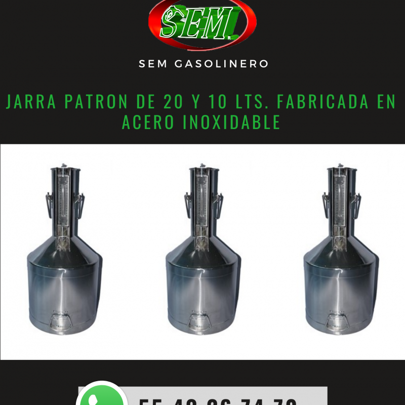 JARRA PATRON DE 20.0 LTS. FABRICADA EN ACERO INOXIDABLE